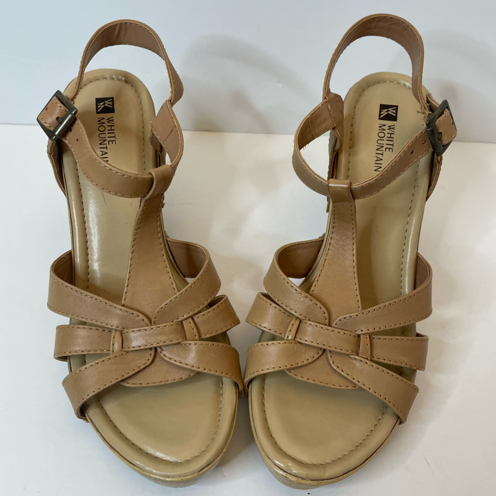 White Mountain Leather| Nude block sandal 9 Medium| Natural